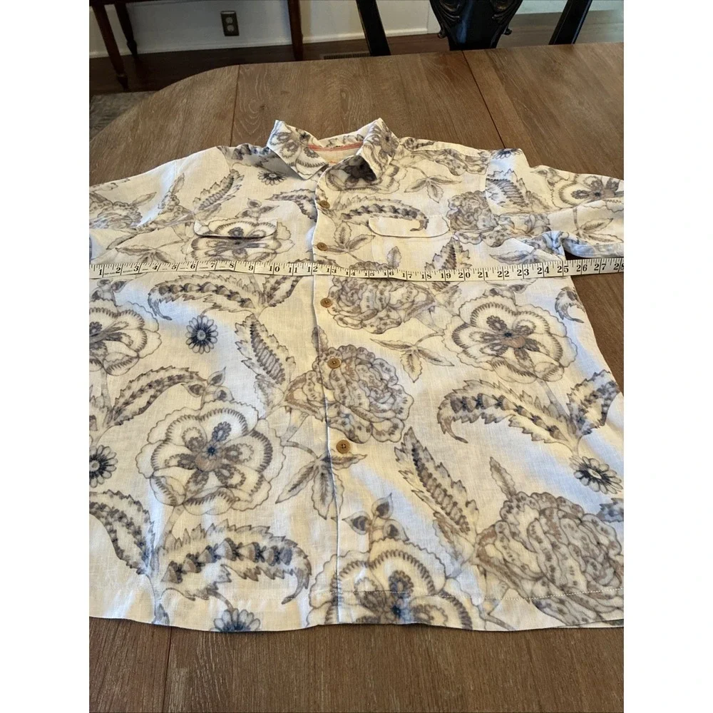 Tommy Bahama 100% Linen Shirt Island Floral Print Mens XL Muted Colors